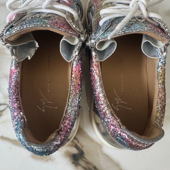 Giuseppe Zanotti Women’s Gail Rainbow Glitter Sneakers Size 40 Zip Up & Laces - Picture 6 of 11